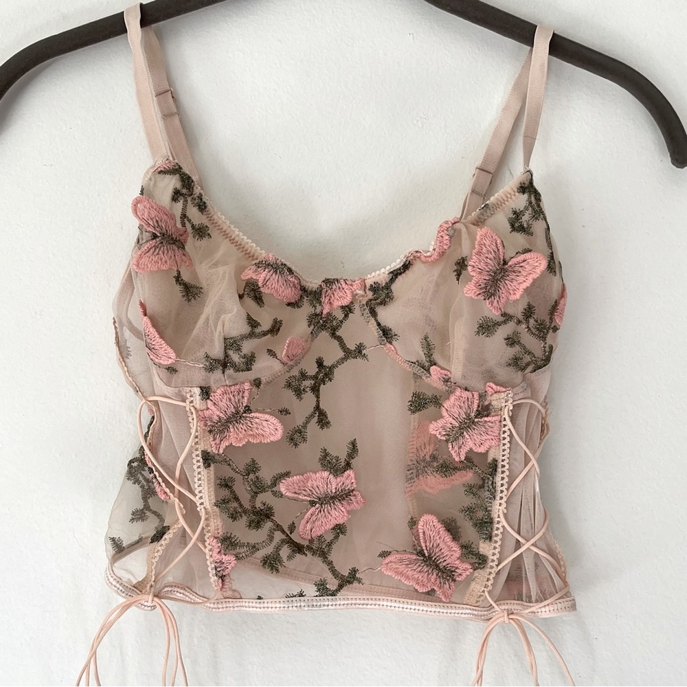 Mesh Embroidered Butterfly Longline Bralette
